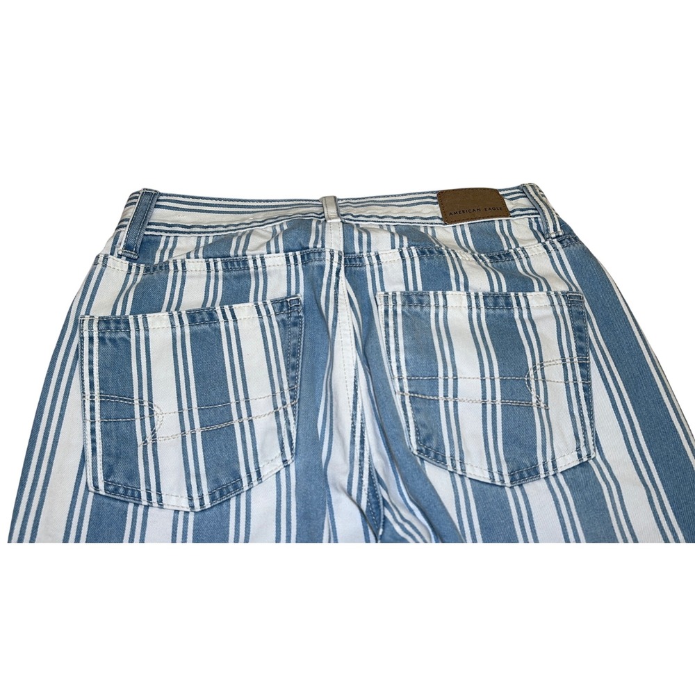 American Eagle Striped Mom Jeans Size 0 Blue White Cotton High Rise Retro Trendy - Picture 4 of 10